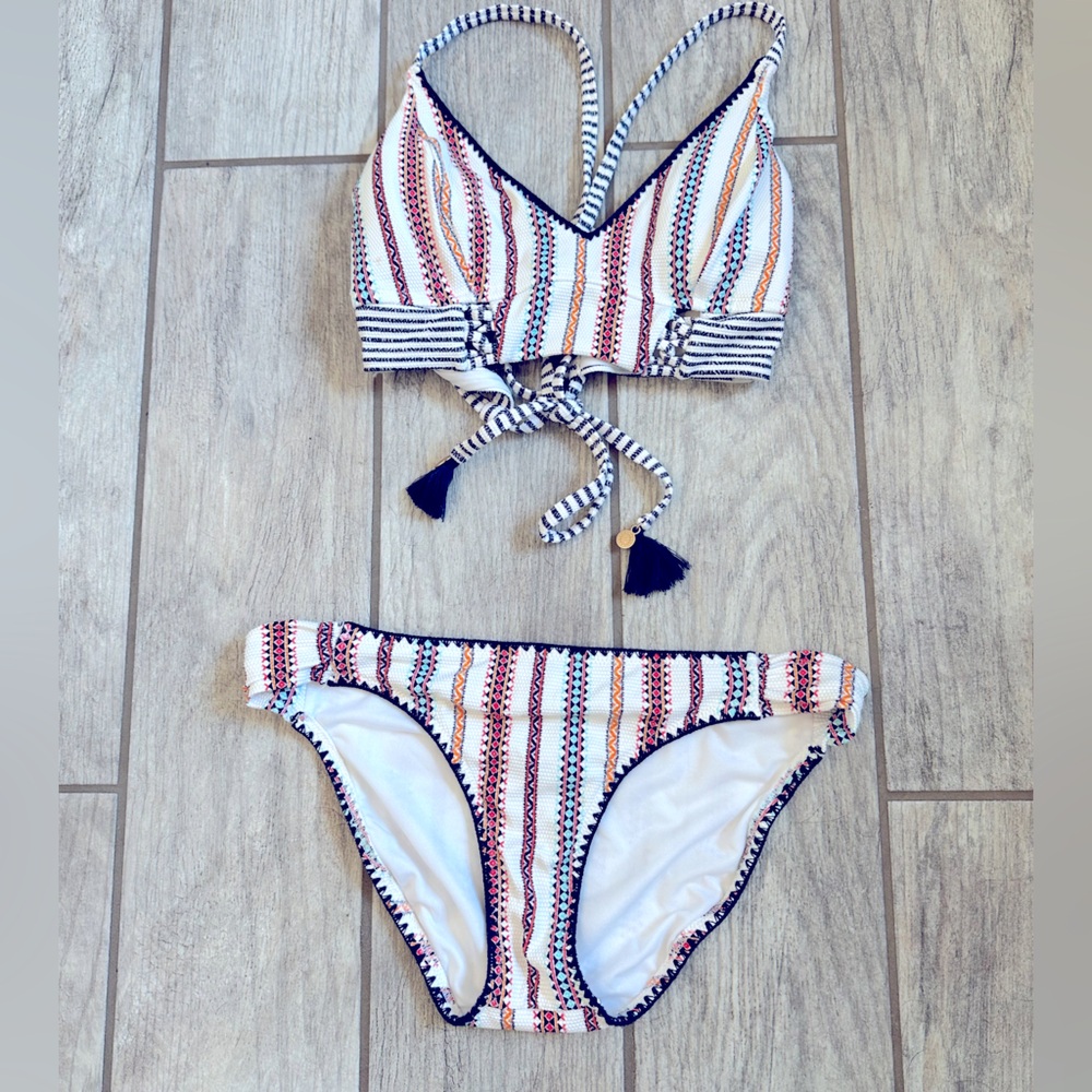 EUC Jessica Simpson white, blue and pink bikini swimsuit